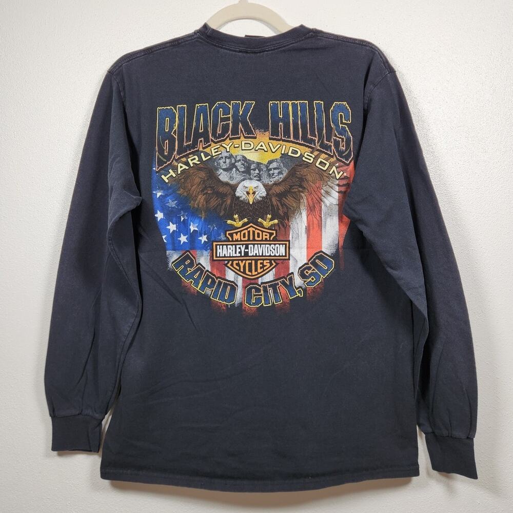 y2k Black Hills Harley Davidson Medium Double Sided Long Sleeve Shirt Biker